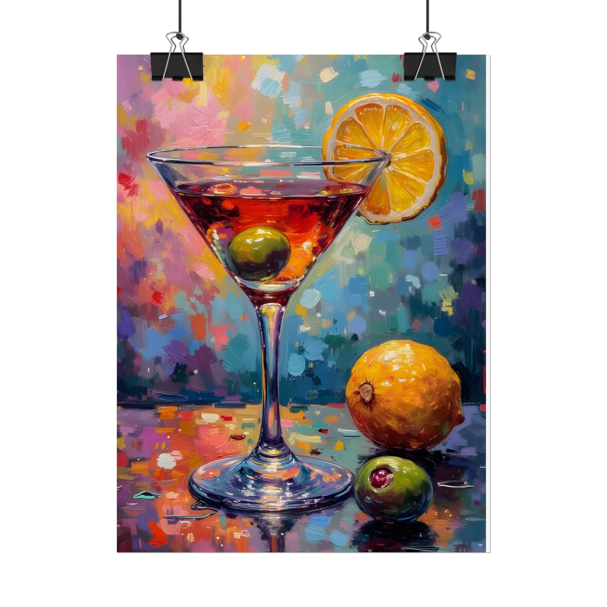 Colorful martini glass with lemon and olive Wall Art - Poster