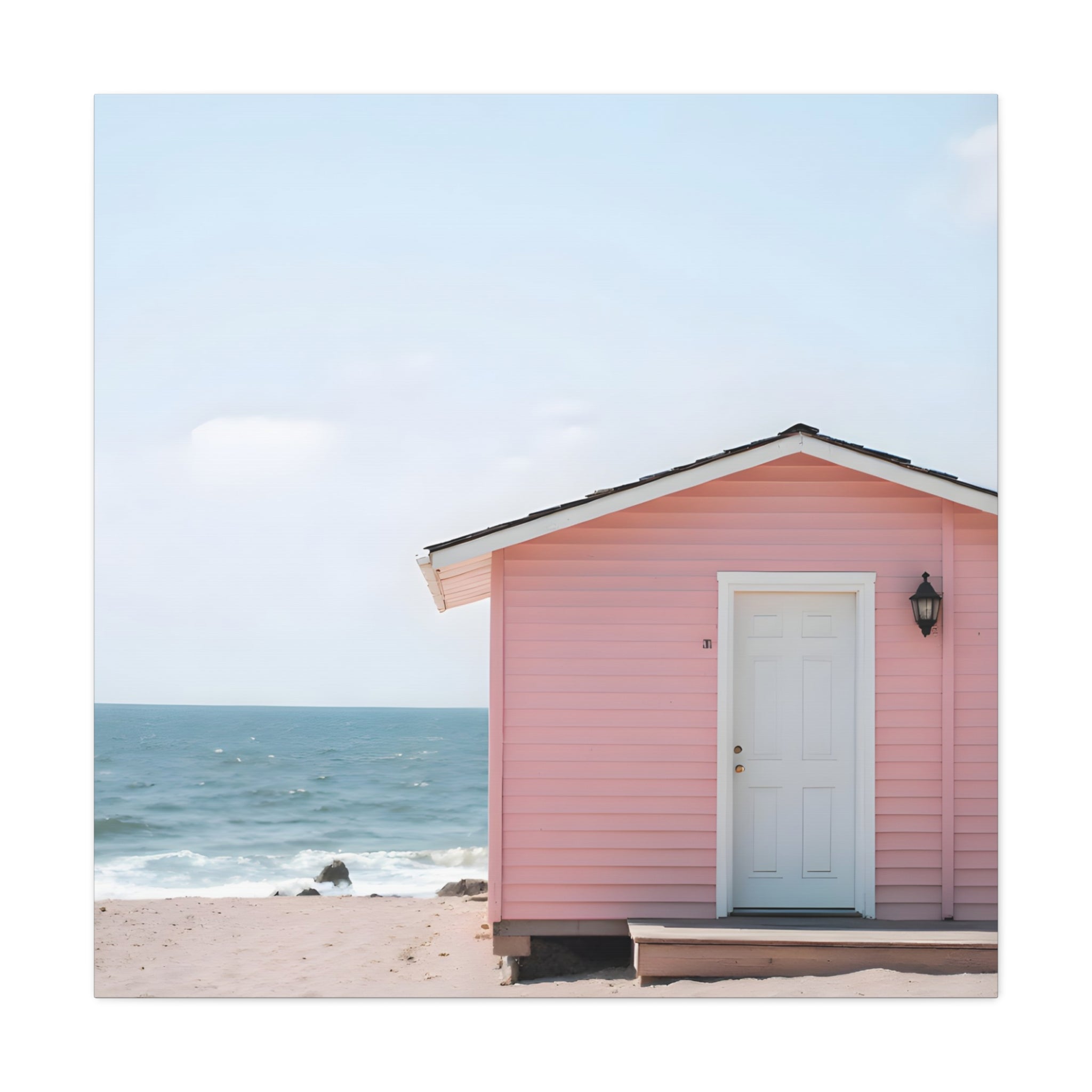 Pink Beach Cottage  Wall Art - Stretched Canvas