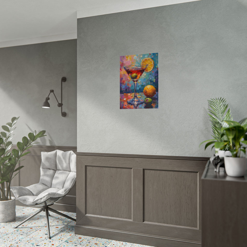 Colorful martini glass with lemon and olive Wall Art - Poster