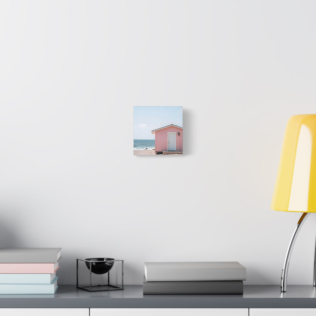 Pink Beach Cottage  Wall Art - Stretched Canvas