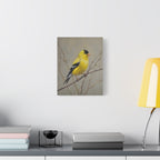Putter Muurkunst Canvas — Gele Zangvogel Schilderij op Tak, Mat Gespannen Canvas