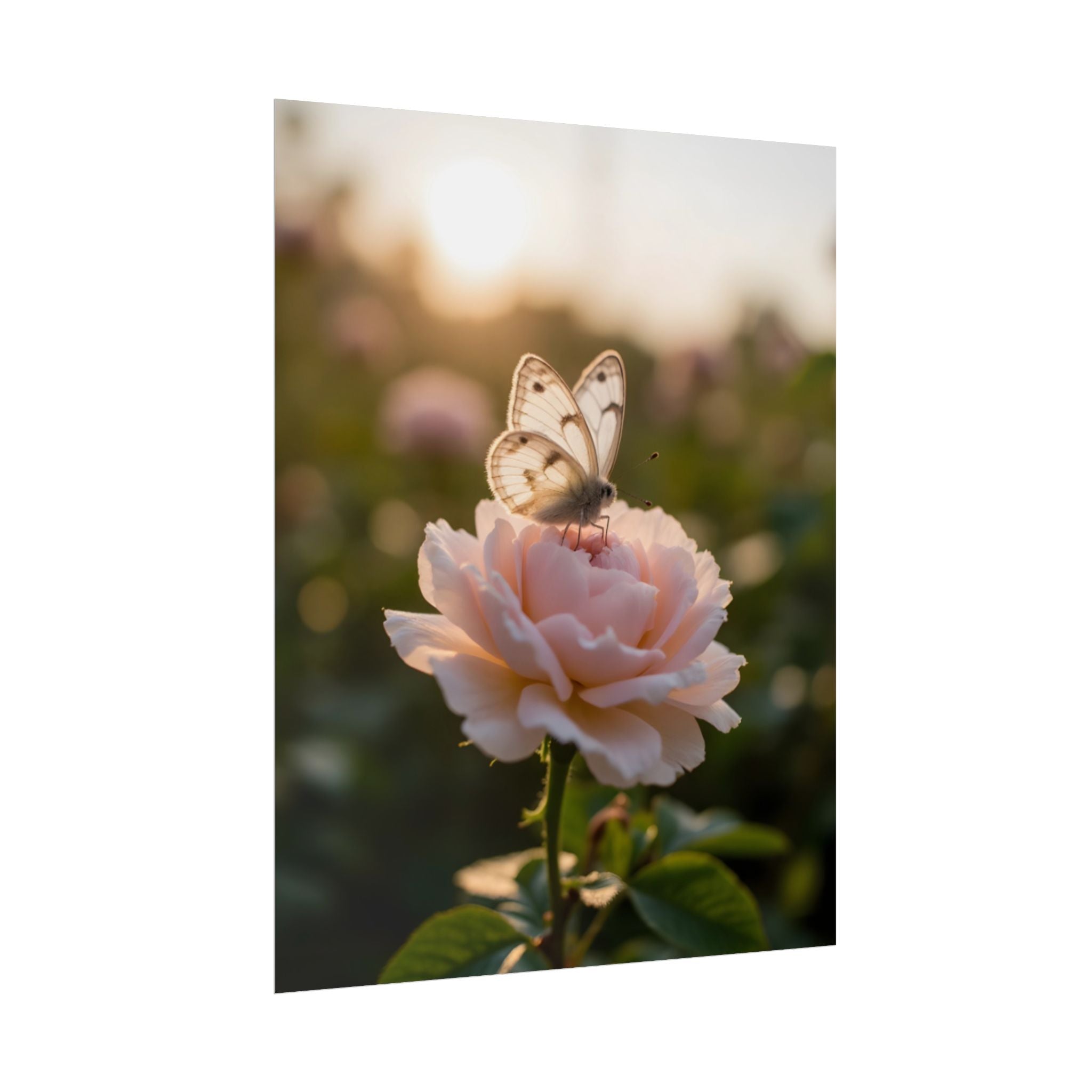 Butterfly on Pink Rose Wall Art - Poster