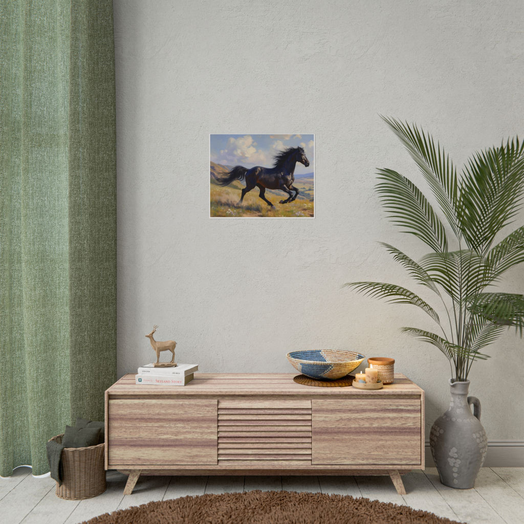 Running Black Stallion Wall Art - Horse Painting - Poster