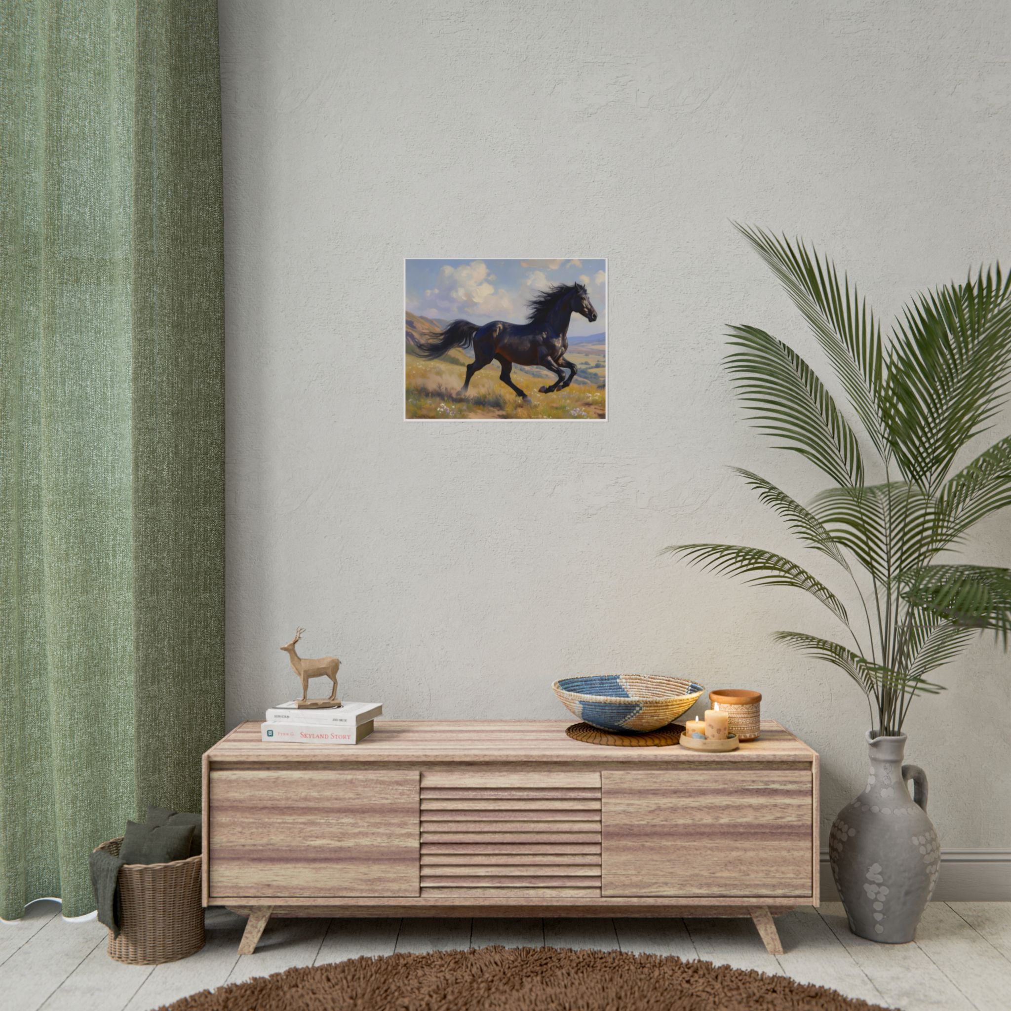 Running Black Stallion Wall Art - Horse Painting - Poster