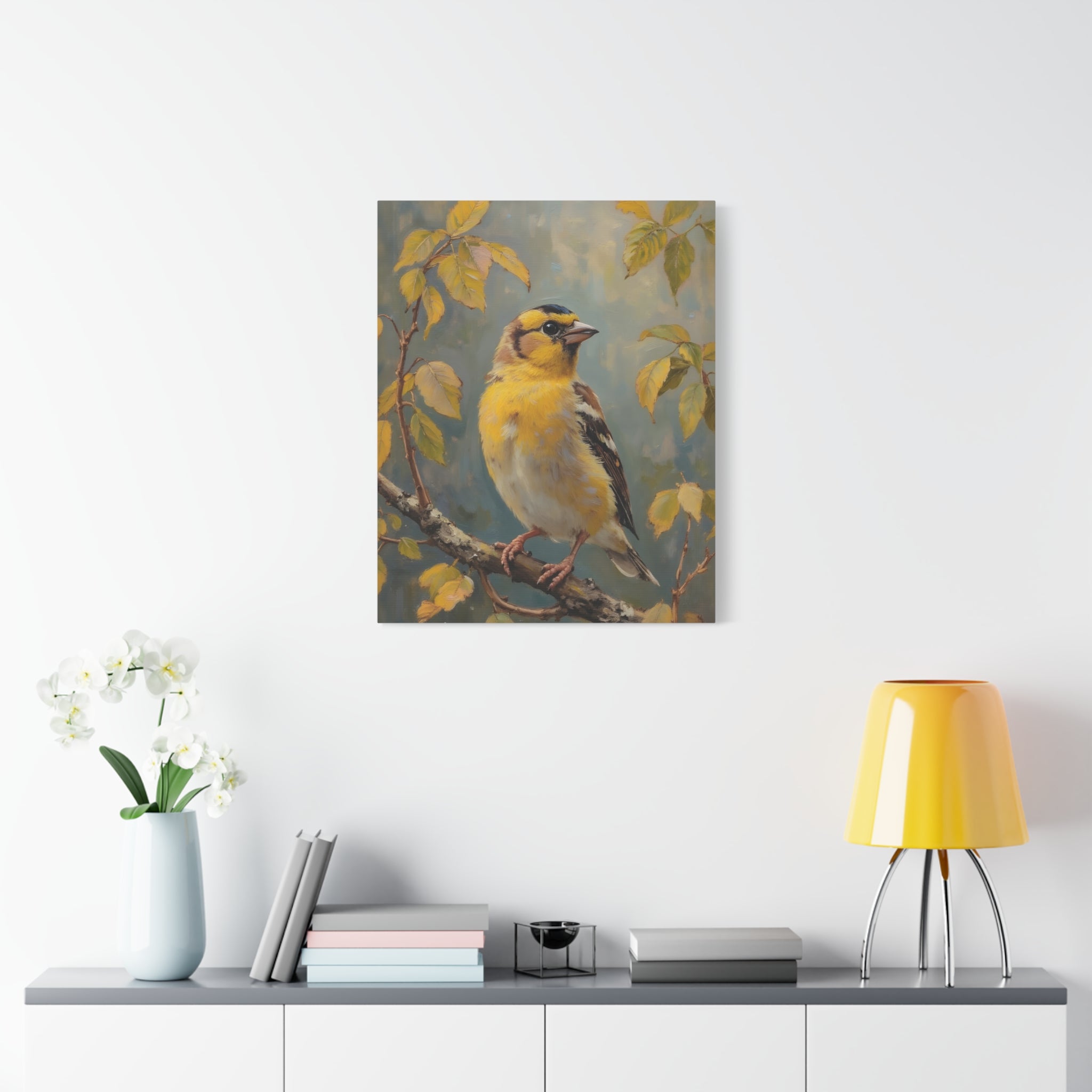 Goldfinch on a branch Wall Art - Stretched Canvas