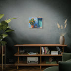 Southwestern Cactus Canvas Wall Art - Turquoise Door Painting (Matte Stretched)
