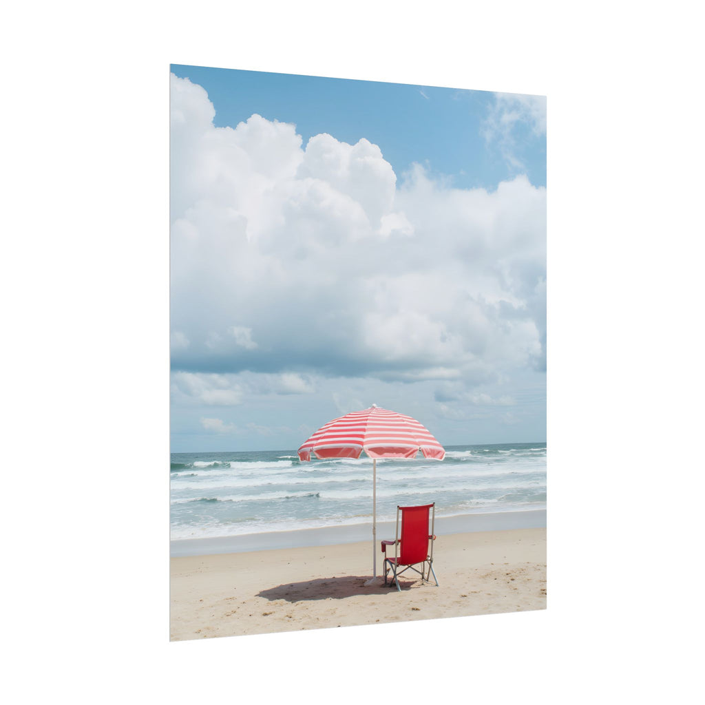 Sun-drenched beach memory with beach chair and umbrella - Poster