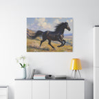 Running Black Stallion Wall Art - Horse Painting - Stretched Canvas