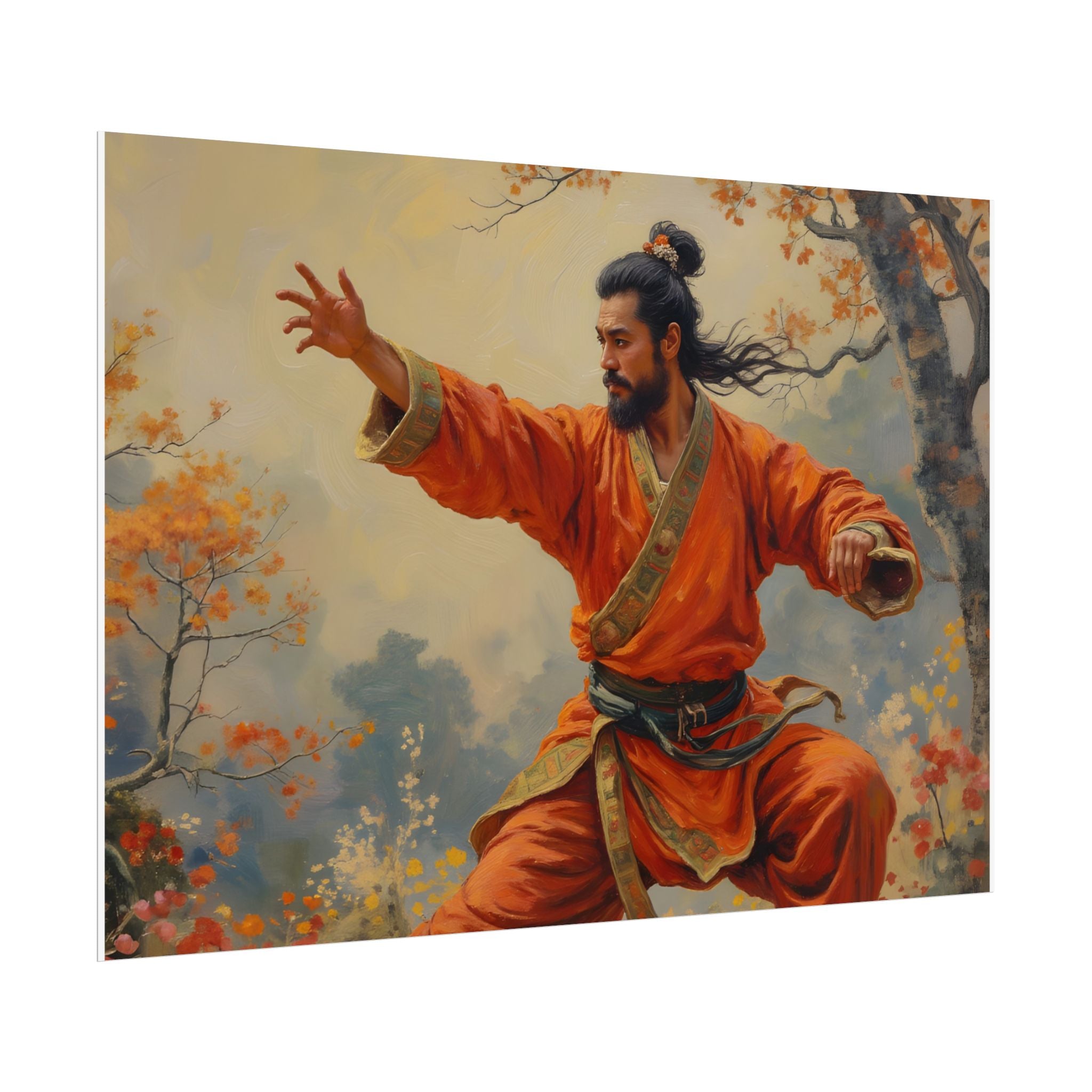 Martial Artist Art Poster - Krijger in Oranje Traditionele Kung Fu Muurkunst