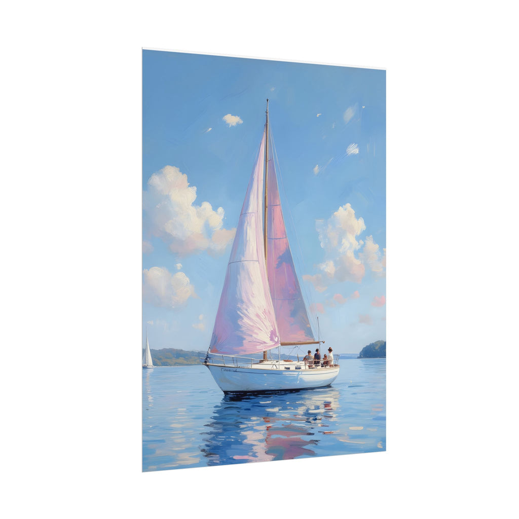 Sailing boat on calm water with pink accents - Poster