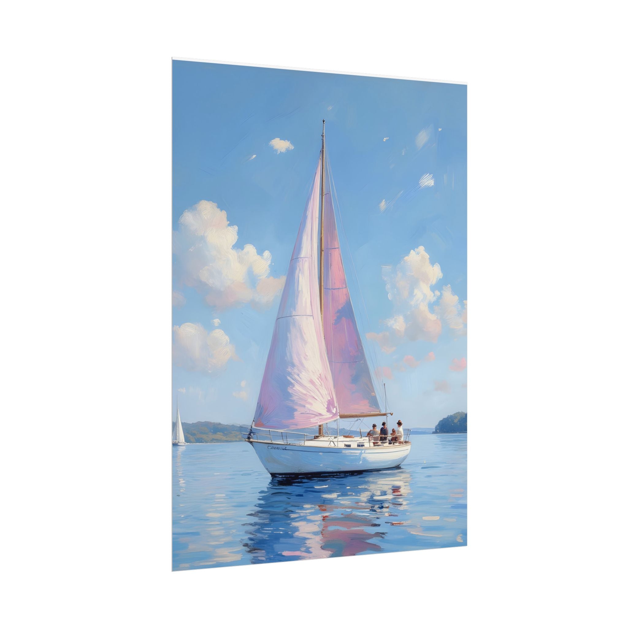 Sailing boat on calm water with pink accents - Poster