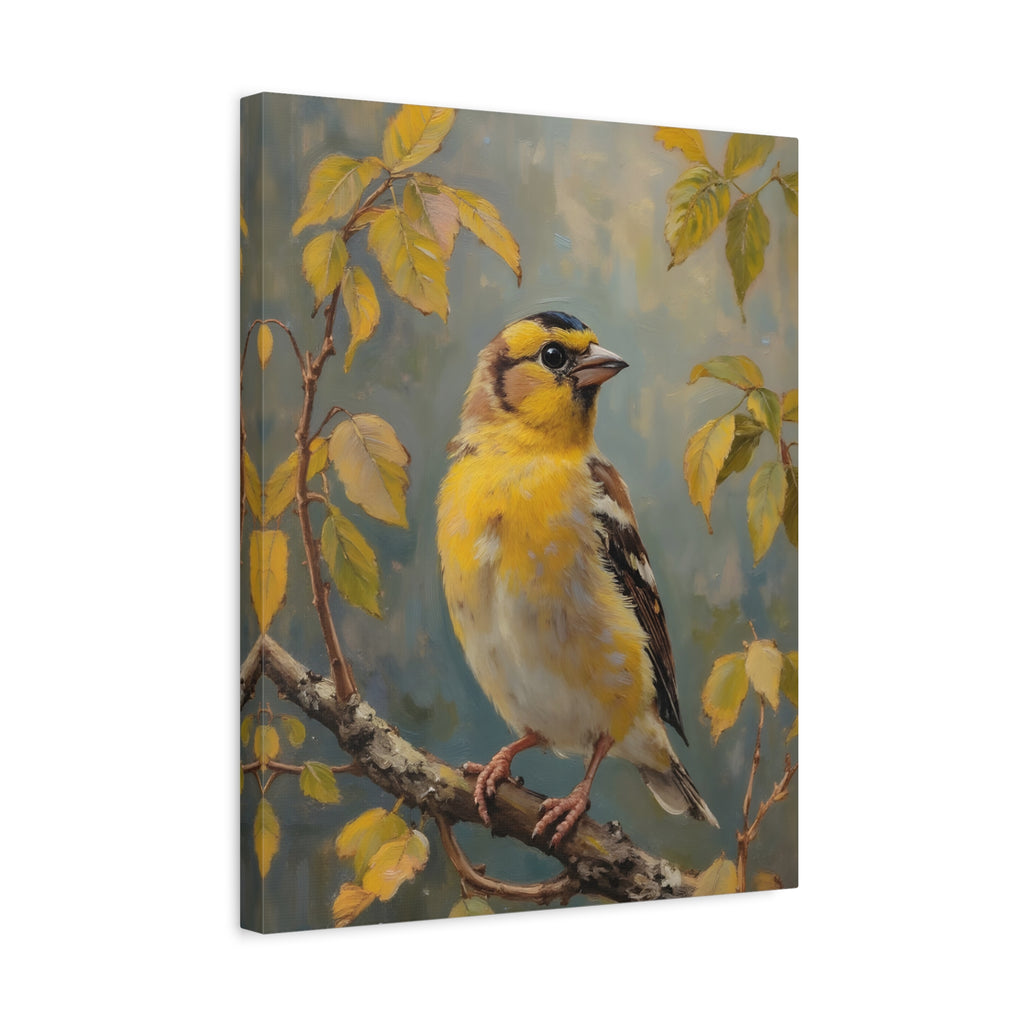 Goldfinch on a branch Wall Art - Stretched Canvas