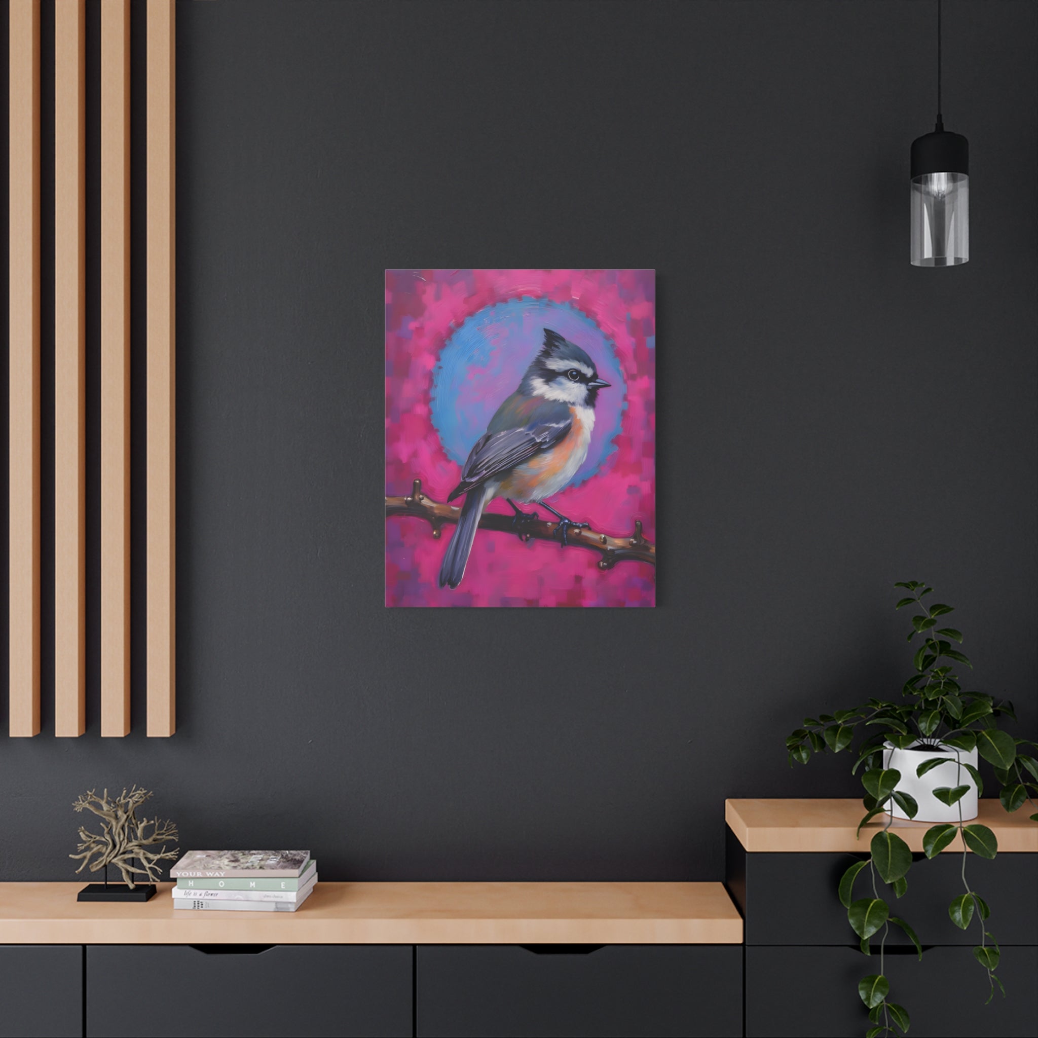 Buntes Meise-Vogel-Leinwandbild – matte Keilrahmenleinwand