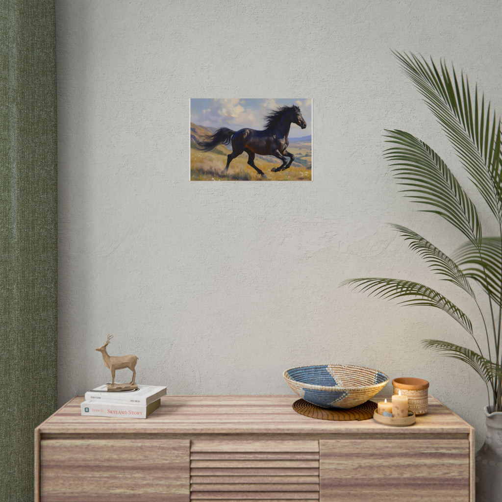 Running Black Stallion Wall Art - Horse Painting - Poster