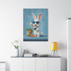 Blue Bunny Canvas Print — Cute Rabbit with Sunglasses & Ice Cream Matte Wall Art