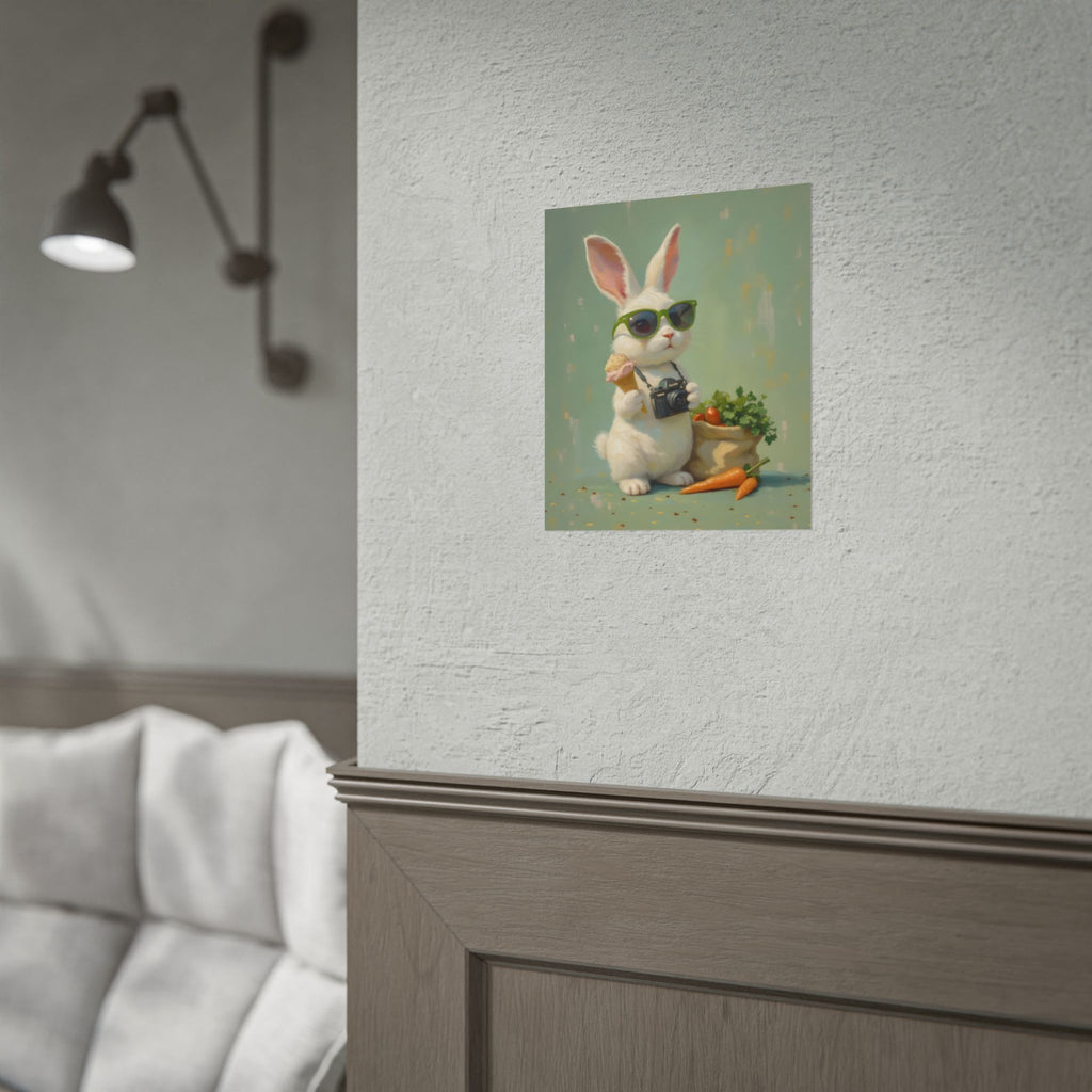 Green Bunny Rolled Poster — Cool Bunny with Camera Art Print