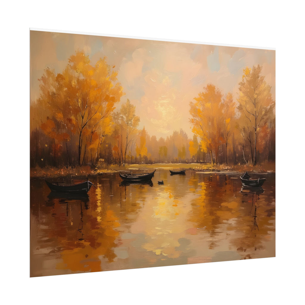 Autumn at the lake with rowboats - Poster