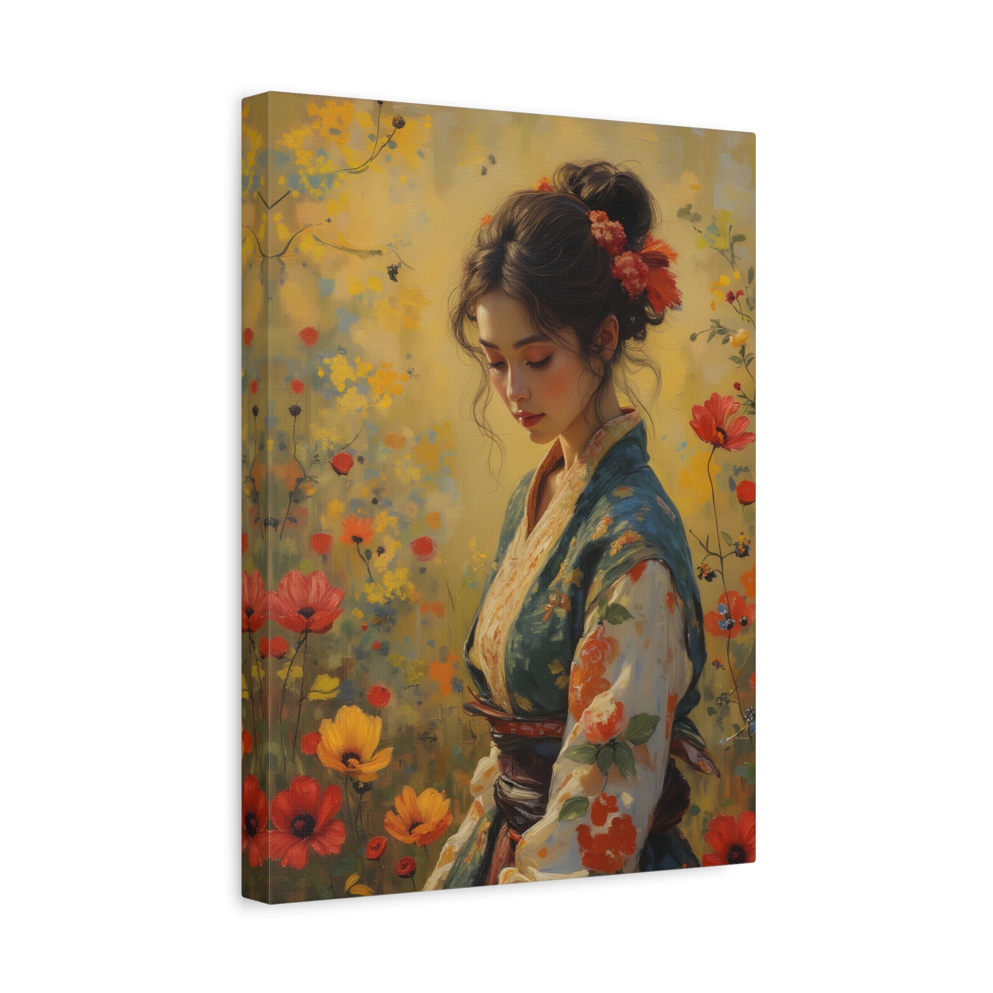 Asian Floral Lady Wall Art - Stretched Canvas