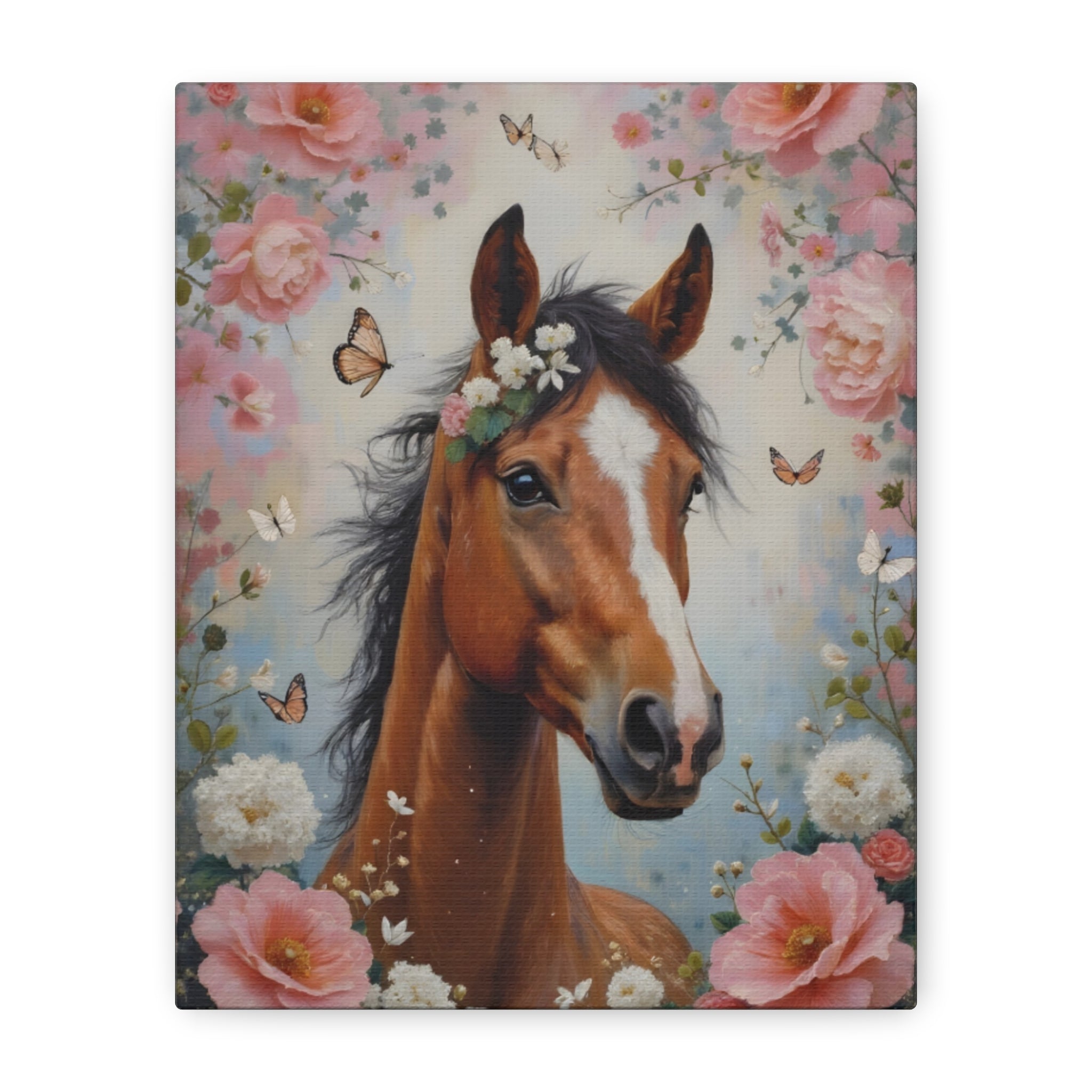 Floral Horse Portrait Canvas — Matte Stretched Wall Art