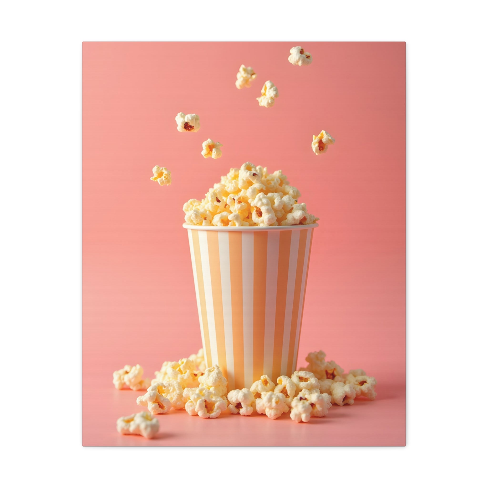 Popcorn with a pink background Wall Art - Stretched Canvas