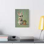 Green Bunny Canvas Wall Art — Photographer Bunny with Carrots & Ice Cream