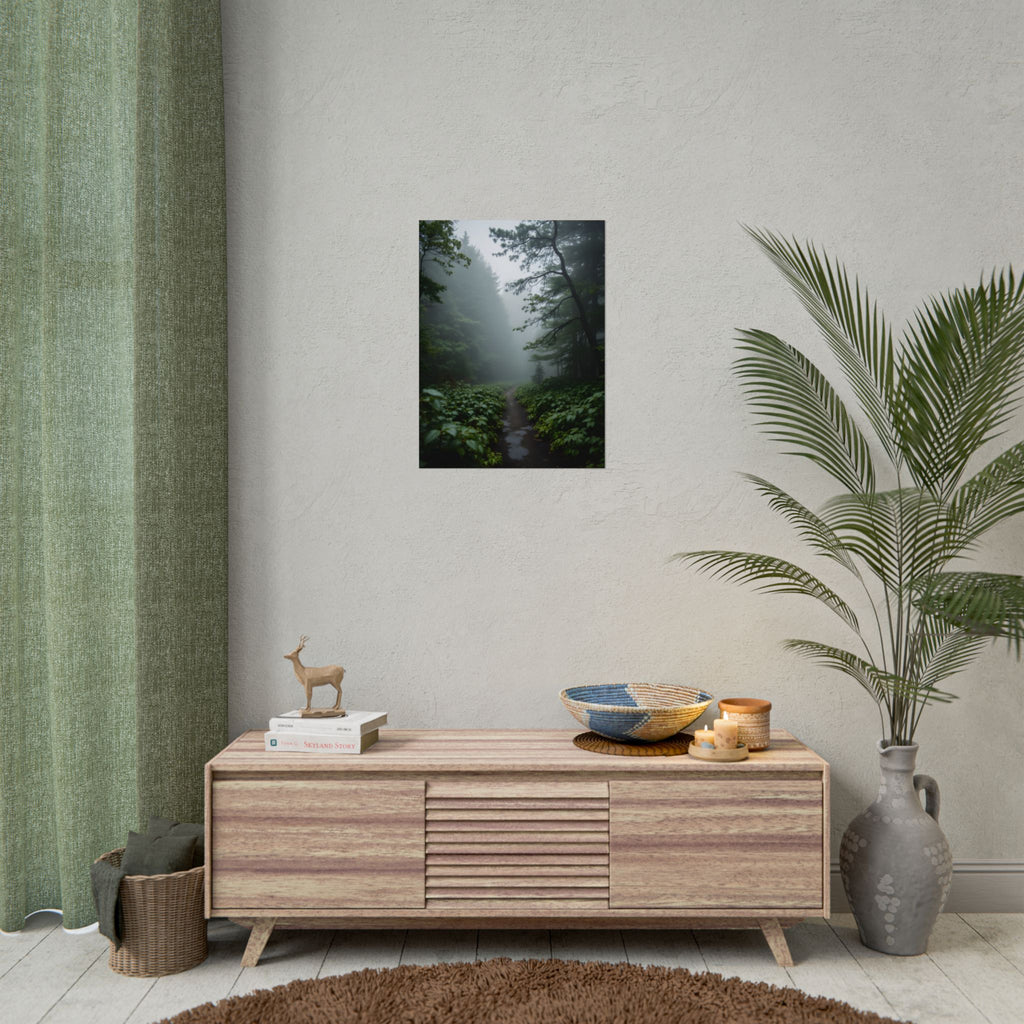Misty Forest Path  Stretched Wall Art - Poster