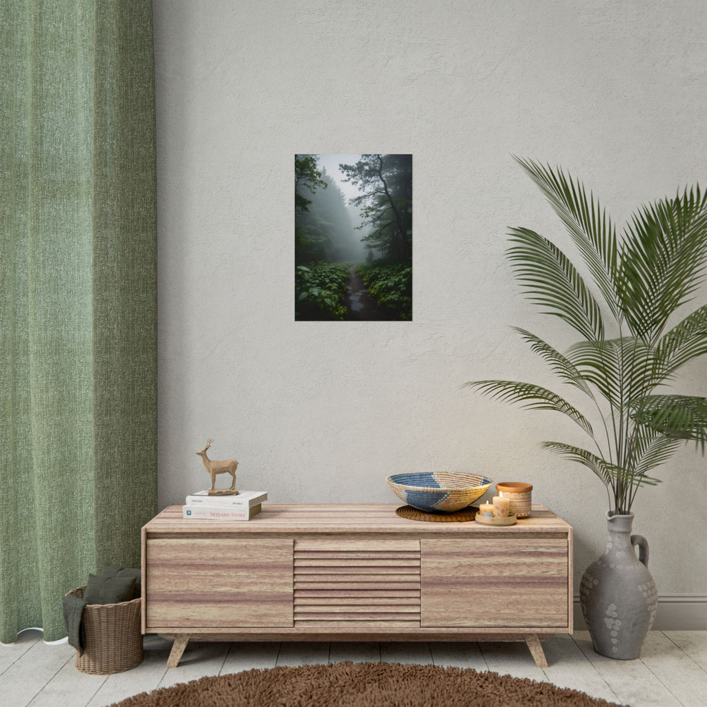 Misty Forest Path  Stretched Wall Art - Poster