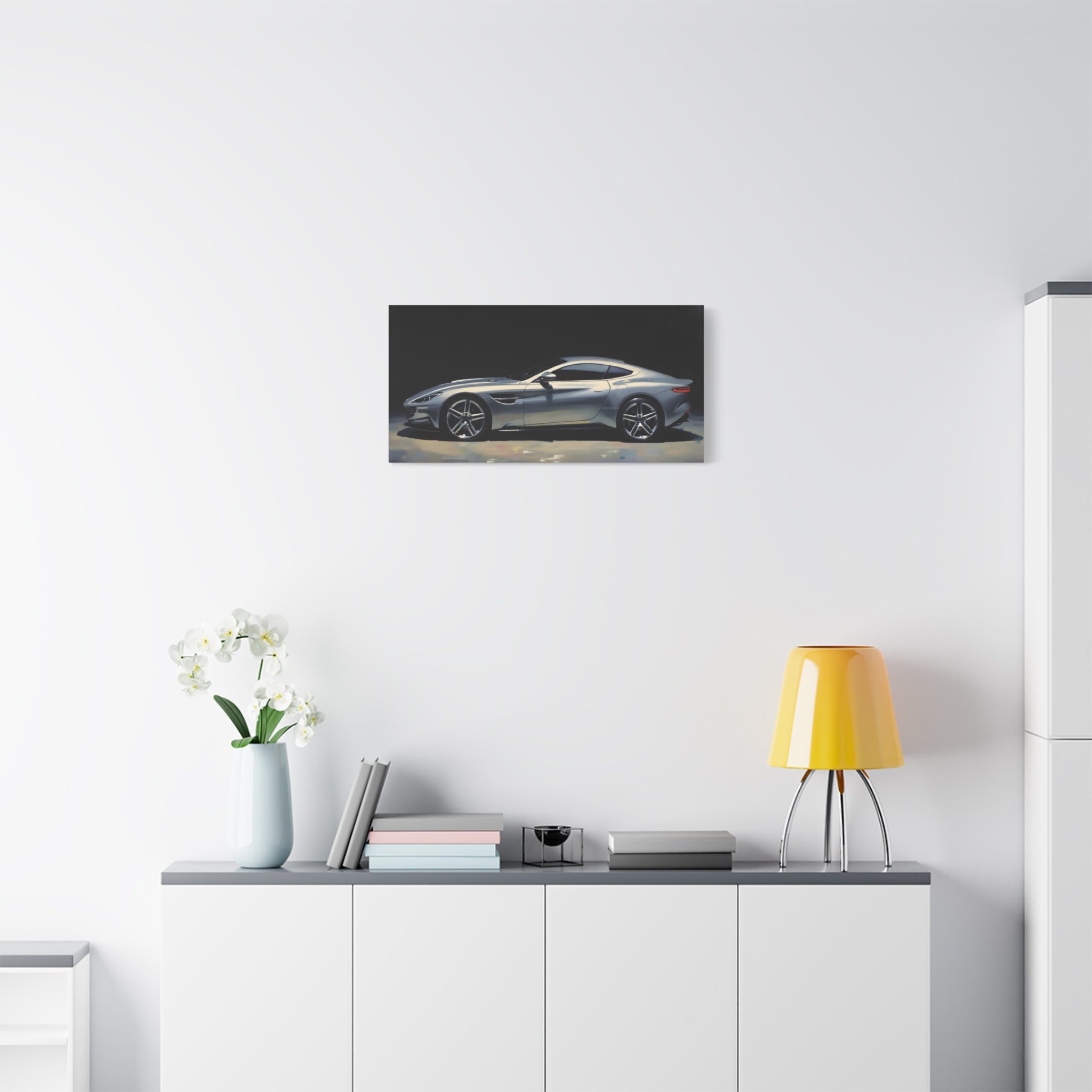 Silver Sports Car Matte Canvas Print — Modern Automotive Wall Art