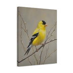 Putter Muurkunst Canvas — Gele Zangvogel Schilderij op Tak, Mat Gespannen Canvas