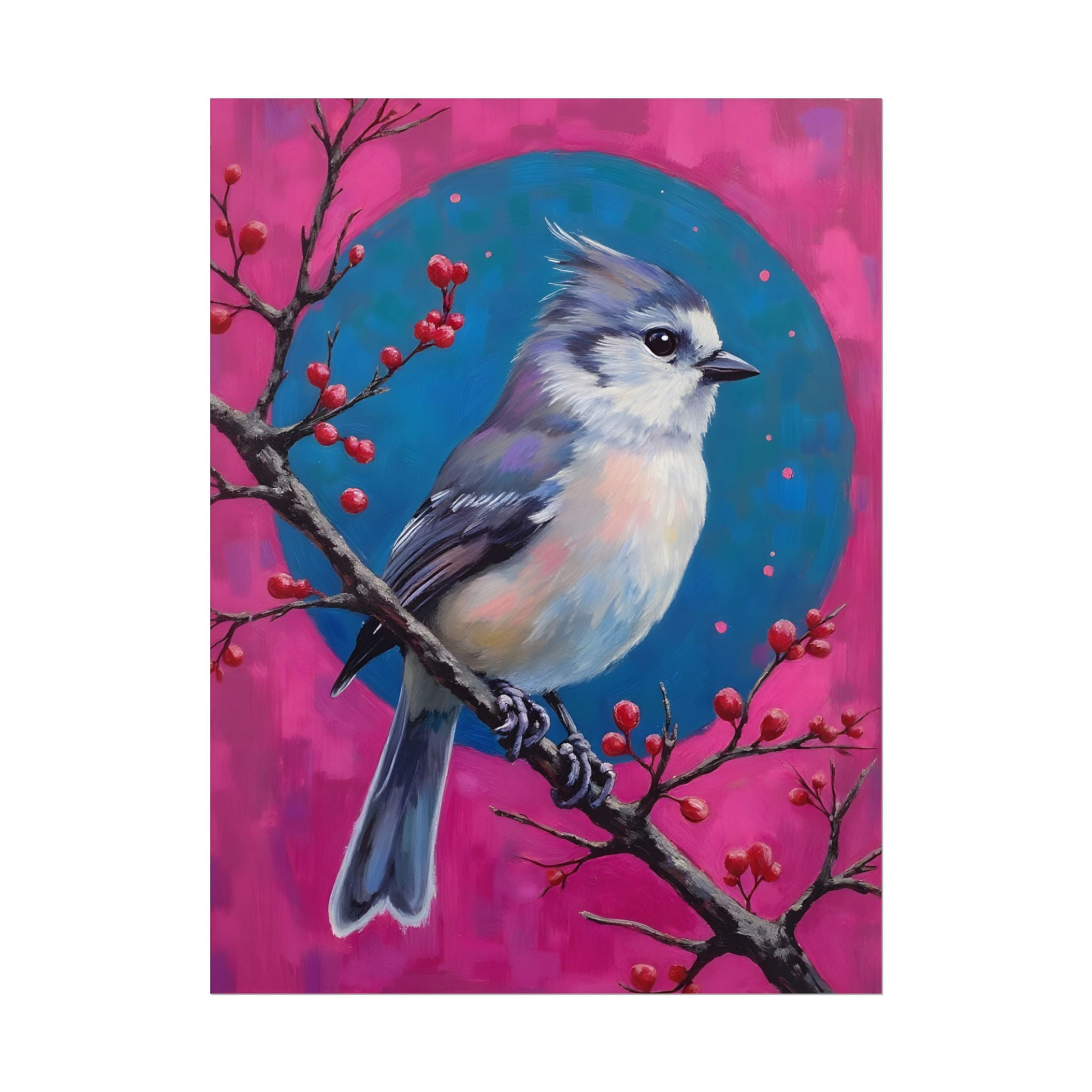 Blue jay on a holly branch Wall Art - Poster