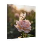 Butterfly on Pink Rose Wall Art - Stretched Canvas