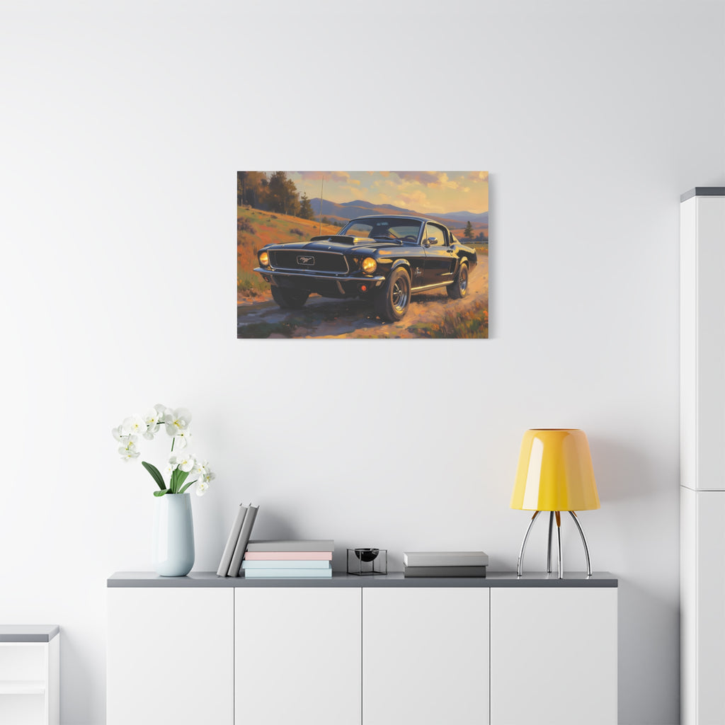 Vintage Mustang Sunset Wall Art - Classic Muscle Car - Stretched Canvas