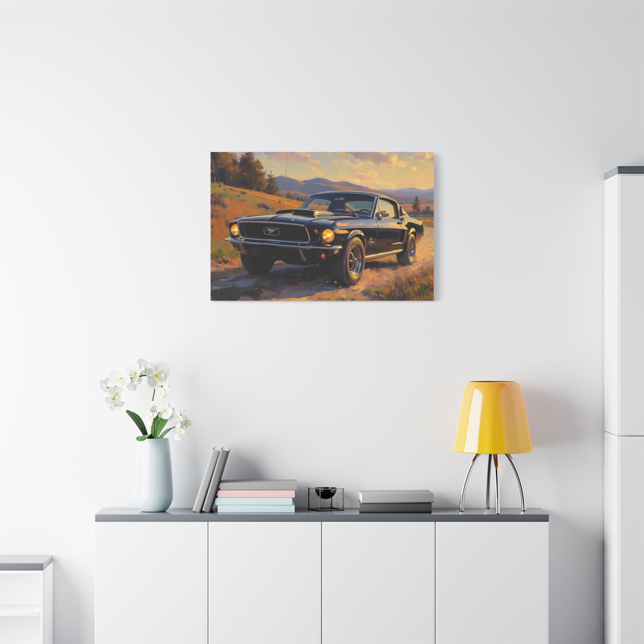 Vintage Mustang Sunset Wall Art - Classic Muscle Car - Stretched Canvas