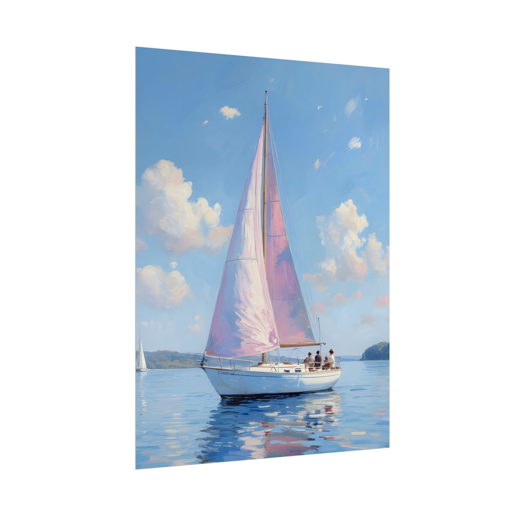 Sailing boat on calm water with pink accents - Poster
