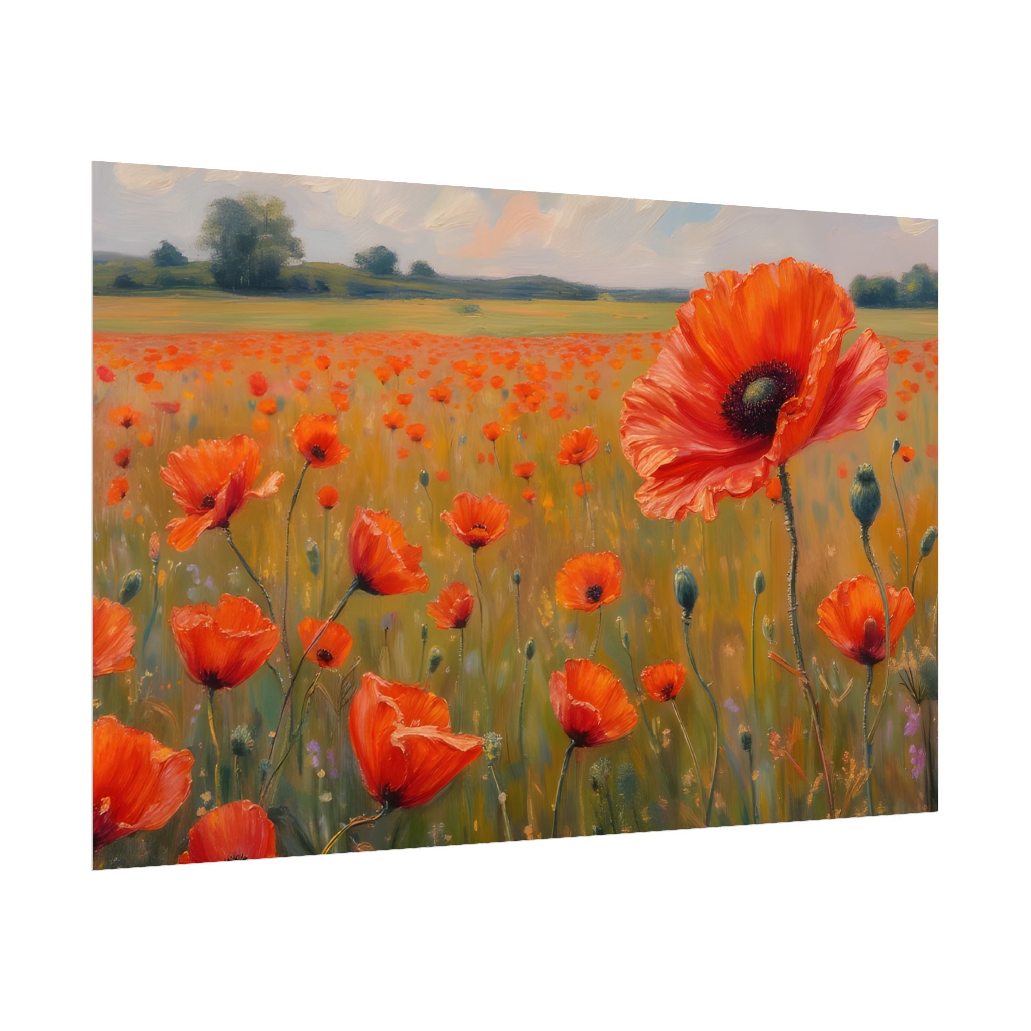 Poppy Field Kunstposter - Opgerolde Bloemen Muurprint voor Huis & Kantoor