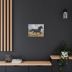 Running Black Stallion Wall Art - Horse Painting - Stretched Canvas