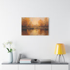 Autumn at the lake with rowboats Wall Art - Stretched Canvas