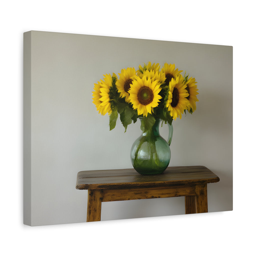 Sunflowers in Green Pitcher Wall Art - Stretched Canvas