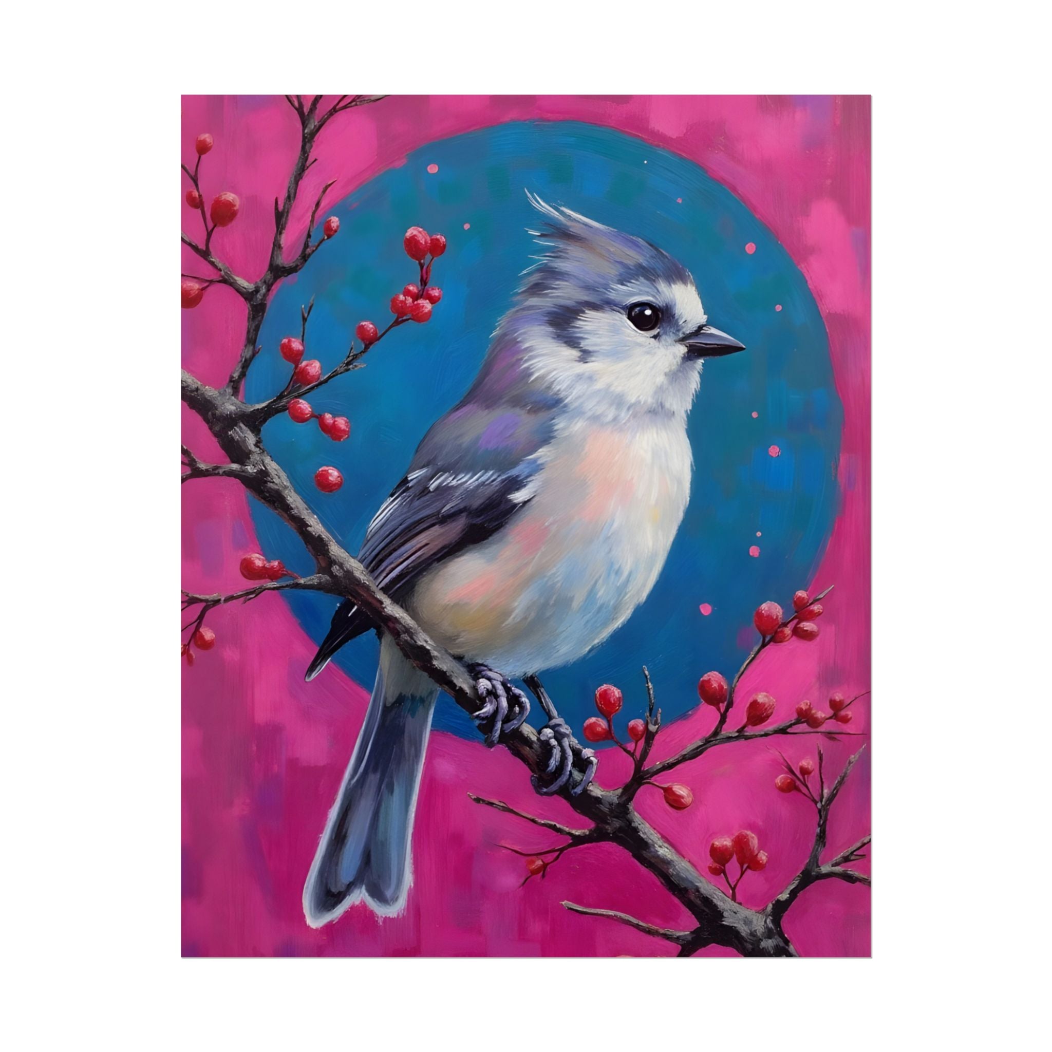 Blue jay on a holly branch Wall Art - Poster