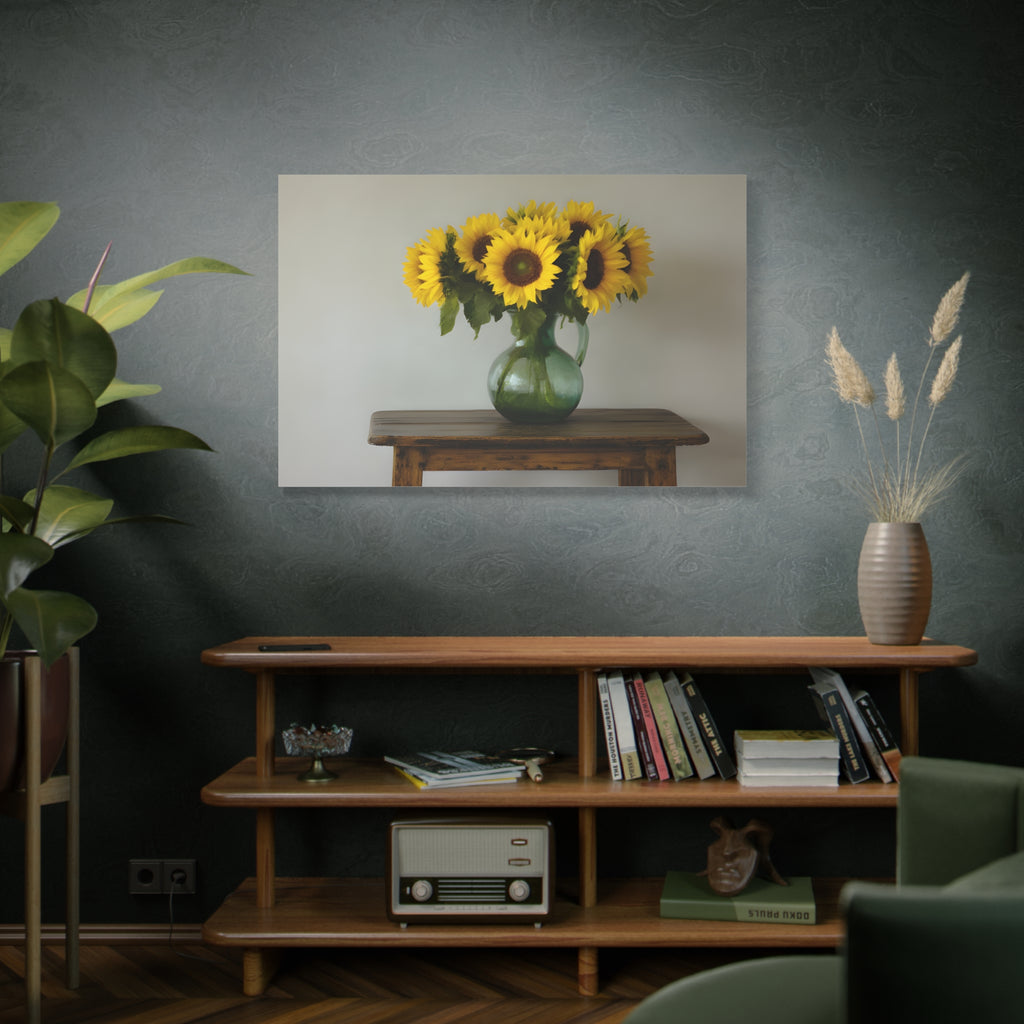Sunflowers in Green Pitcher Wall Art - Stretched Canvas