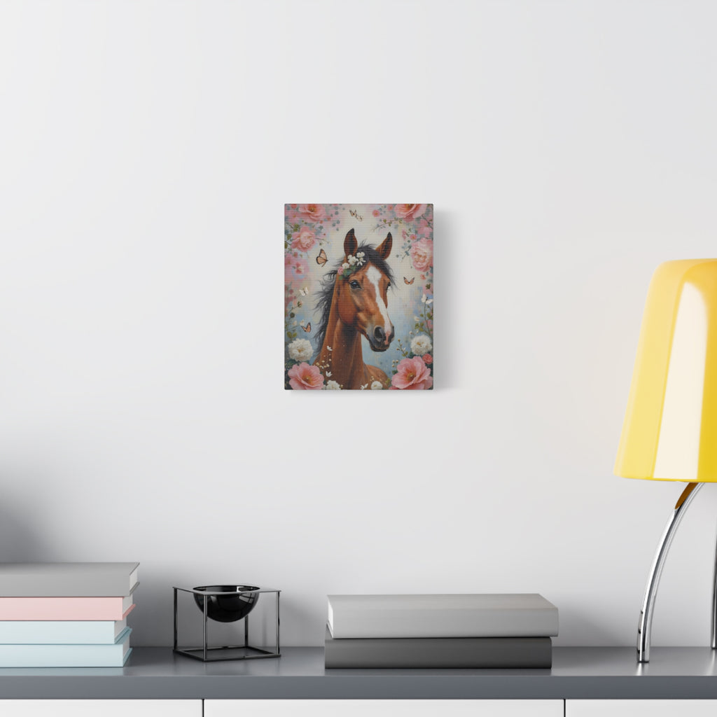 Floral Horse Portrait Canvas — Matte Stretched Wall Art