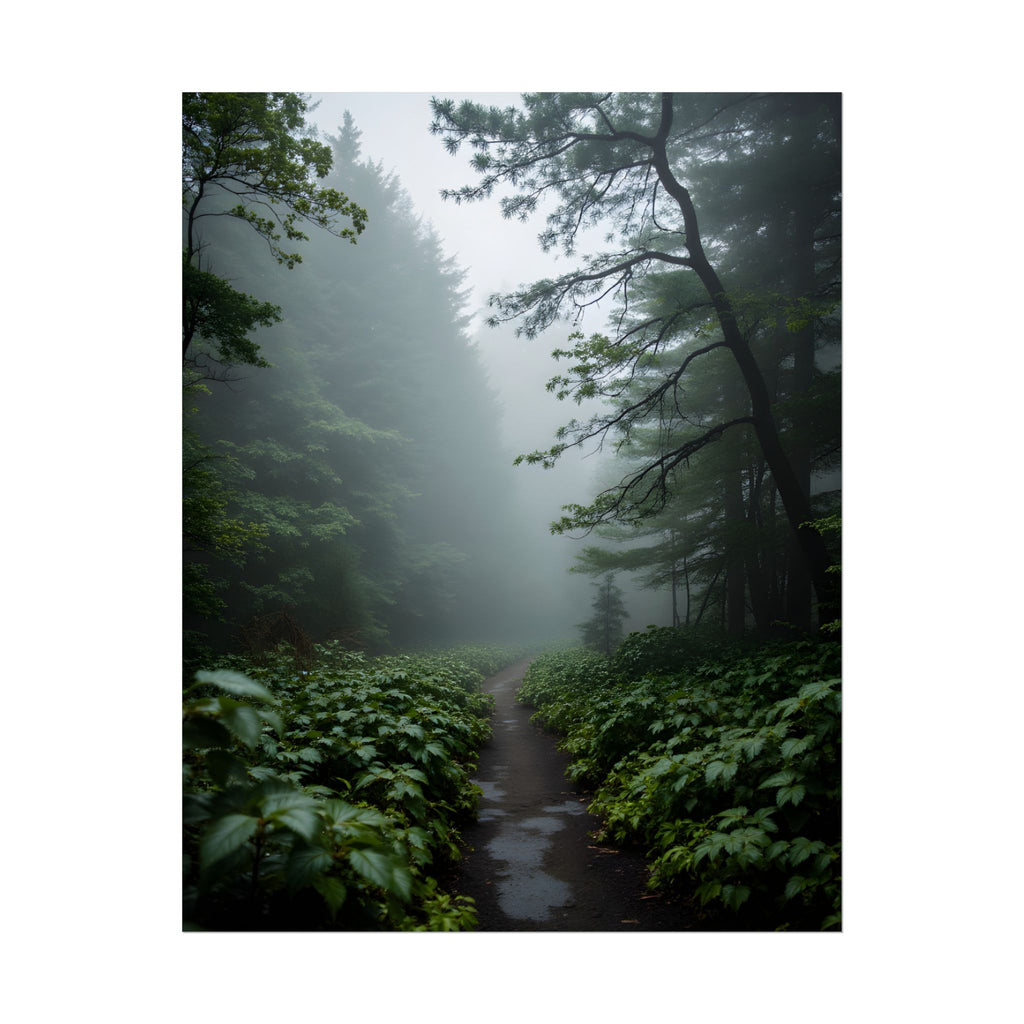 Misty Forest Path  Stretched Wall Art - Poster