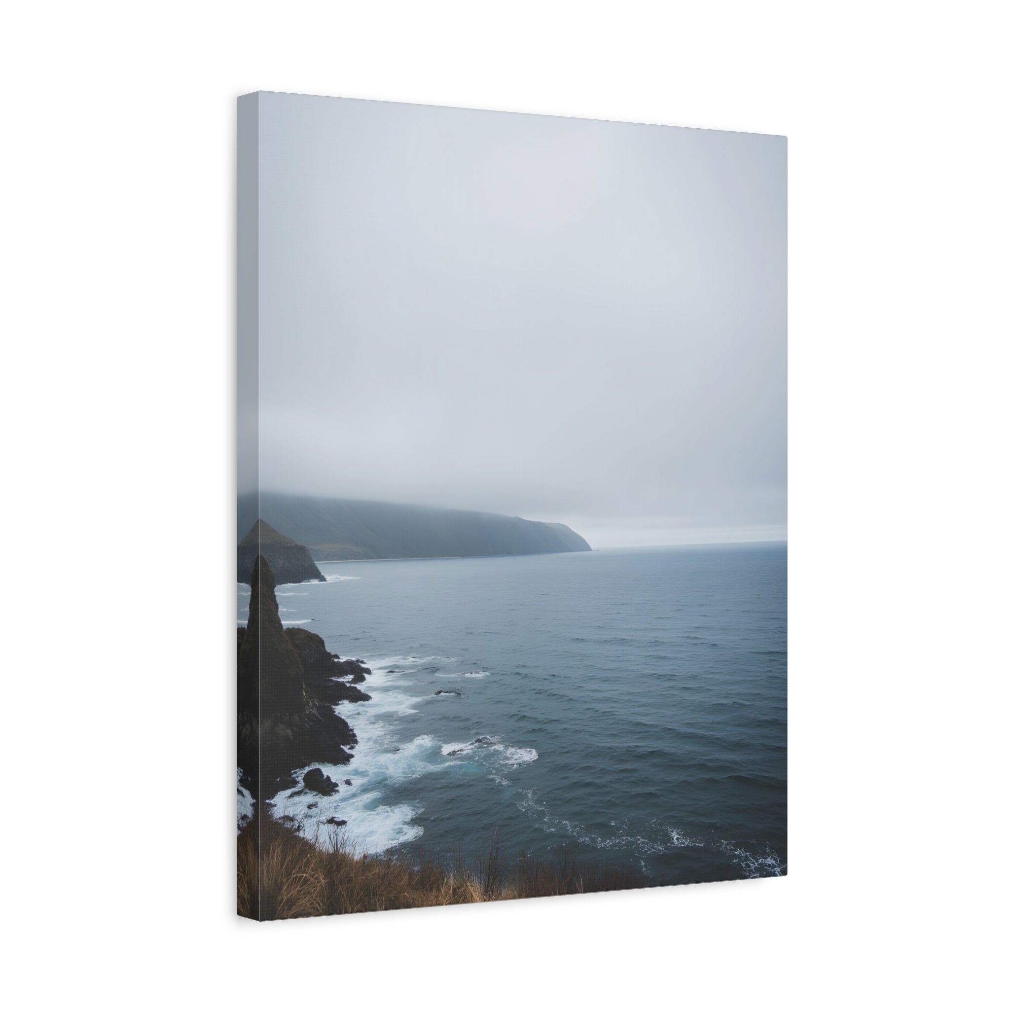 Foggy Coastal Cliff Wall Art  - Stretched Canvas