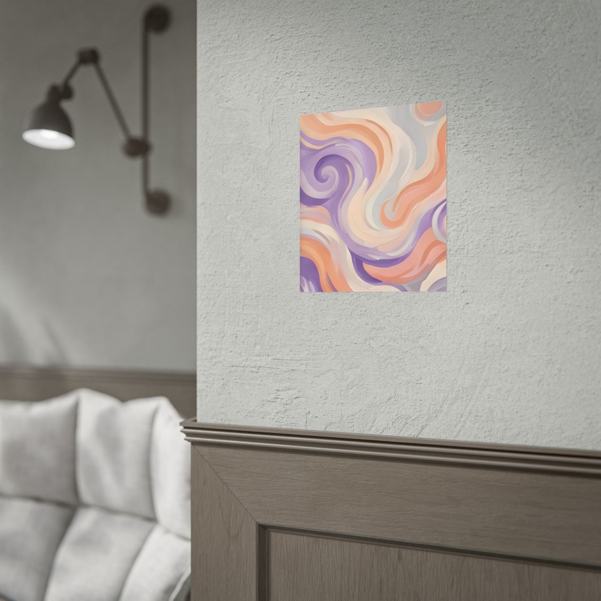 Abstract Swirl Poster - Peach & Lavender Fluid Art Rolled Wall Print