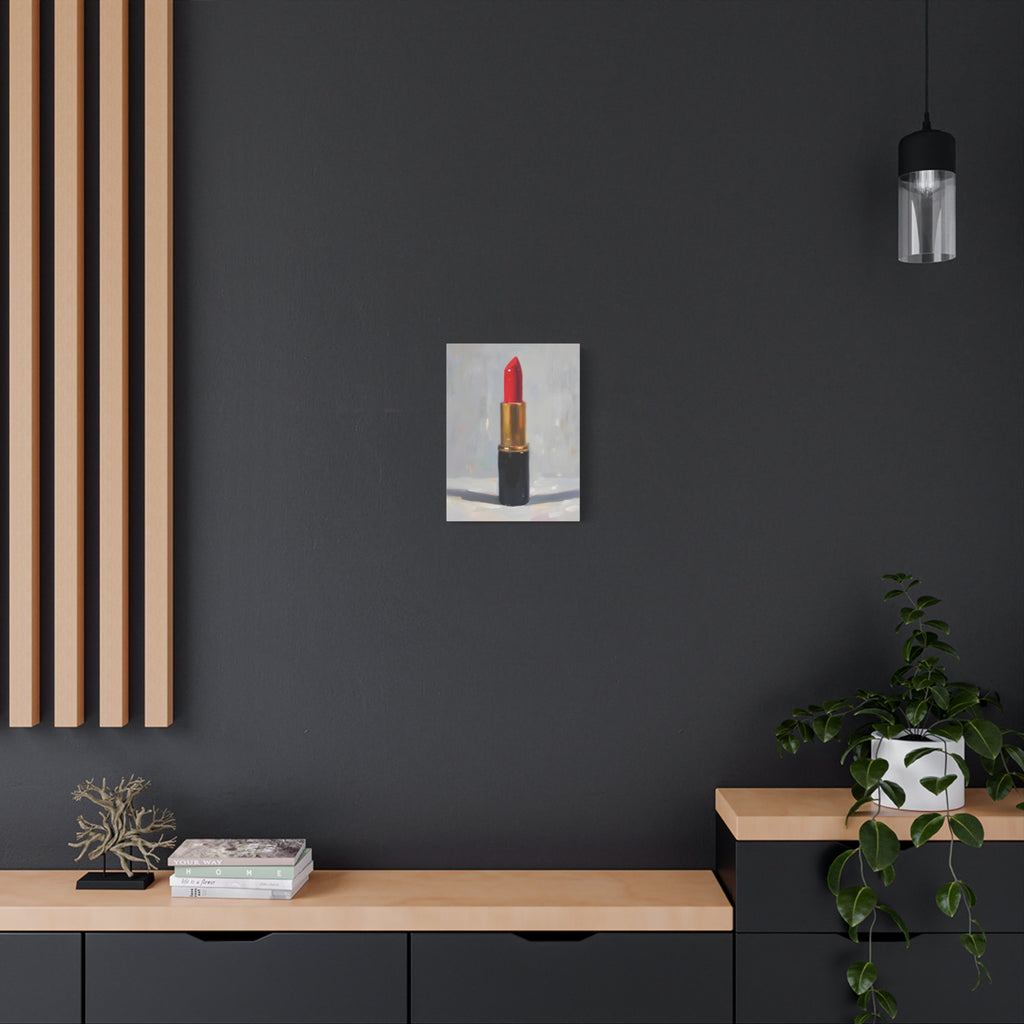 Red Lipstick Canvas Art — Cosmetic Pop Still Life Wall Decor