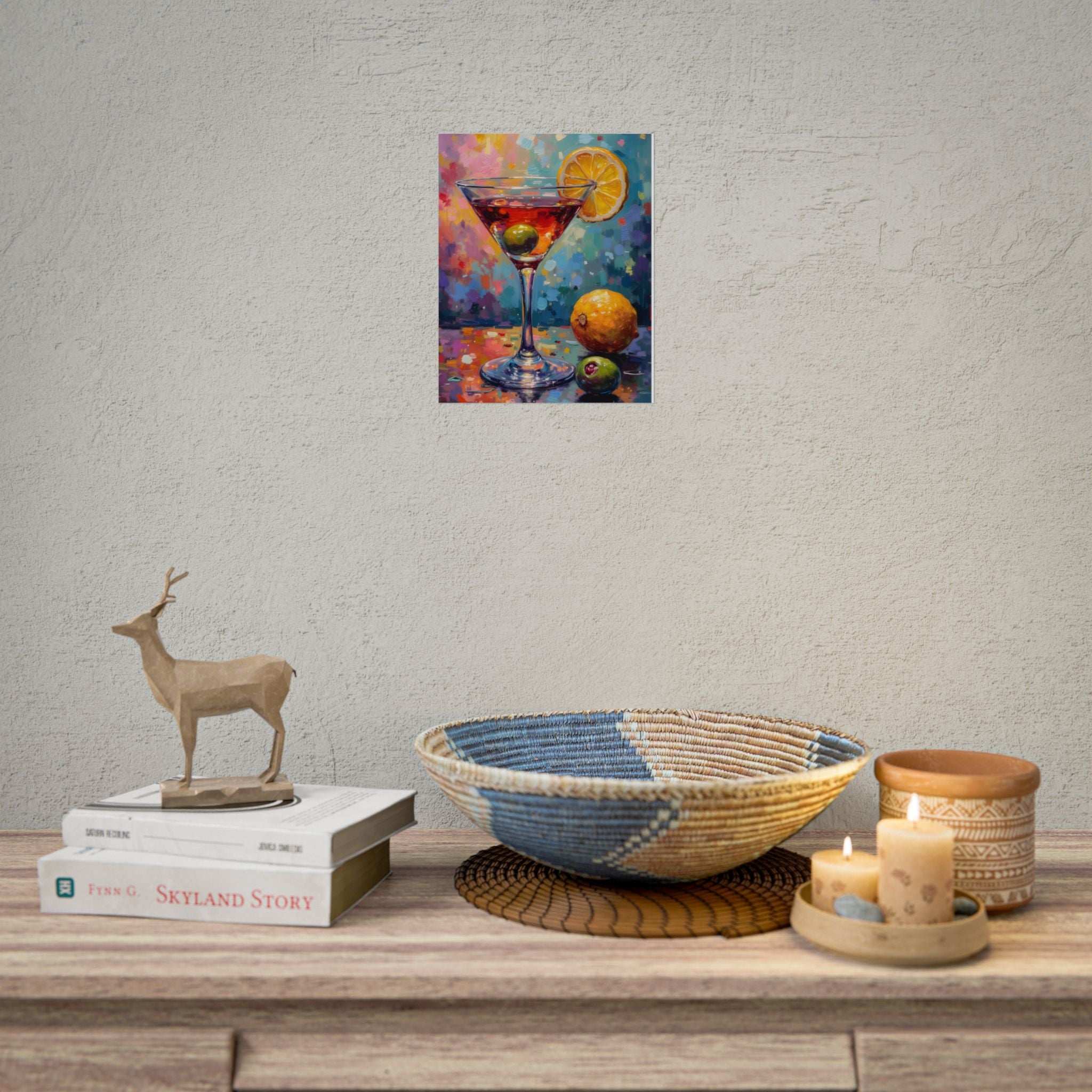 Colorful martini glass with lemon and olive Wall Art - Poster