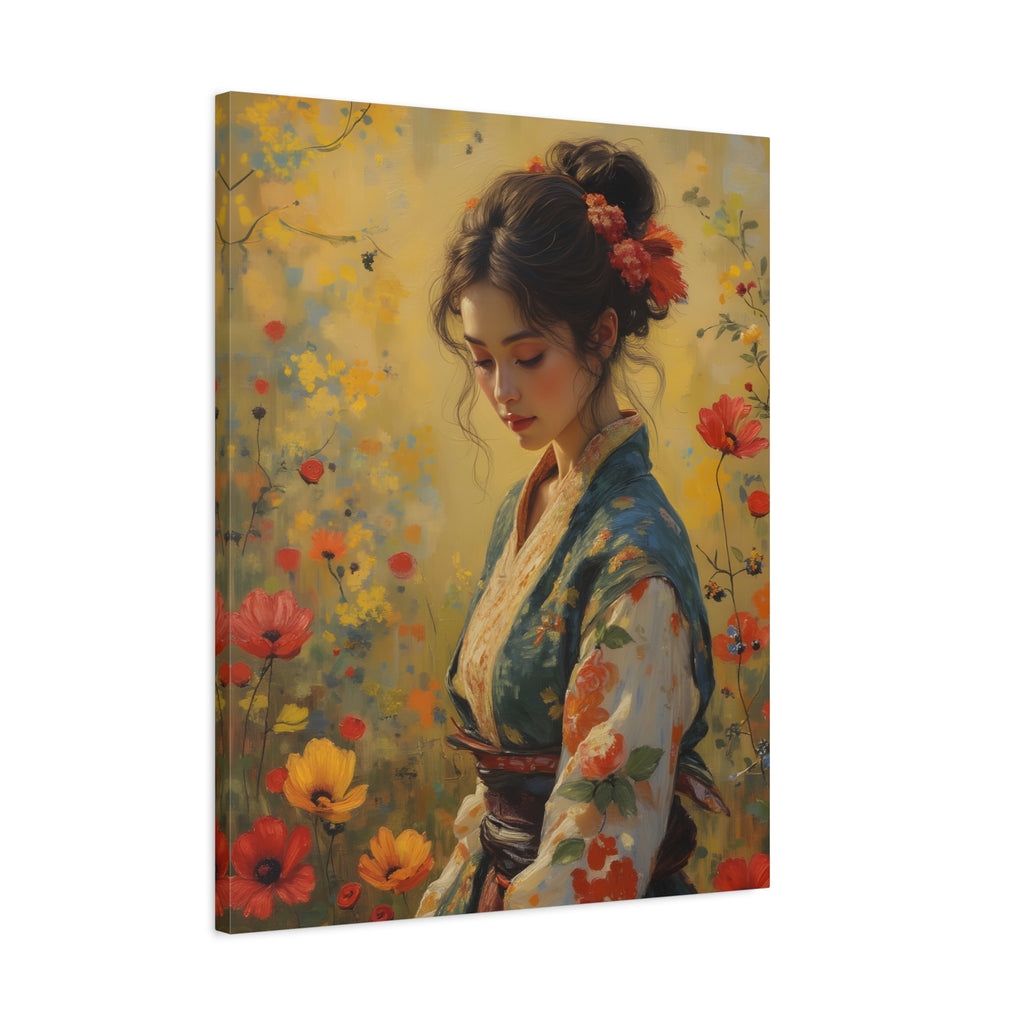 Asian Floral Lady Wall Art - Stretched Canvas