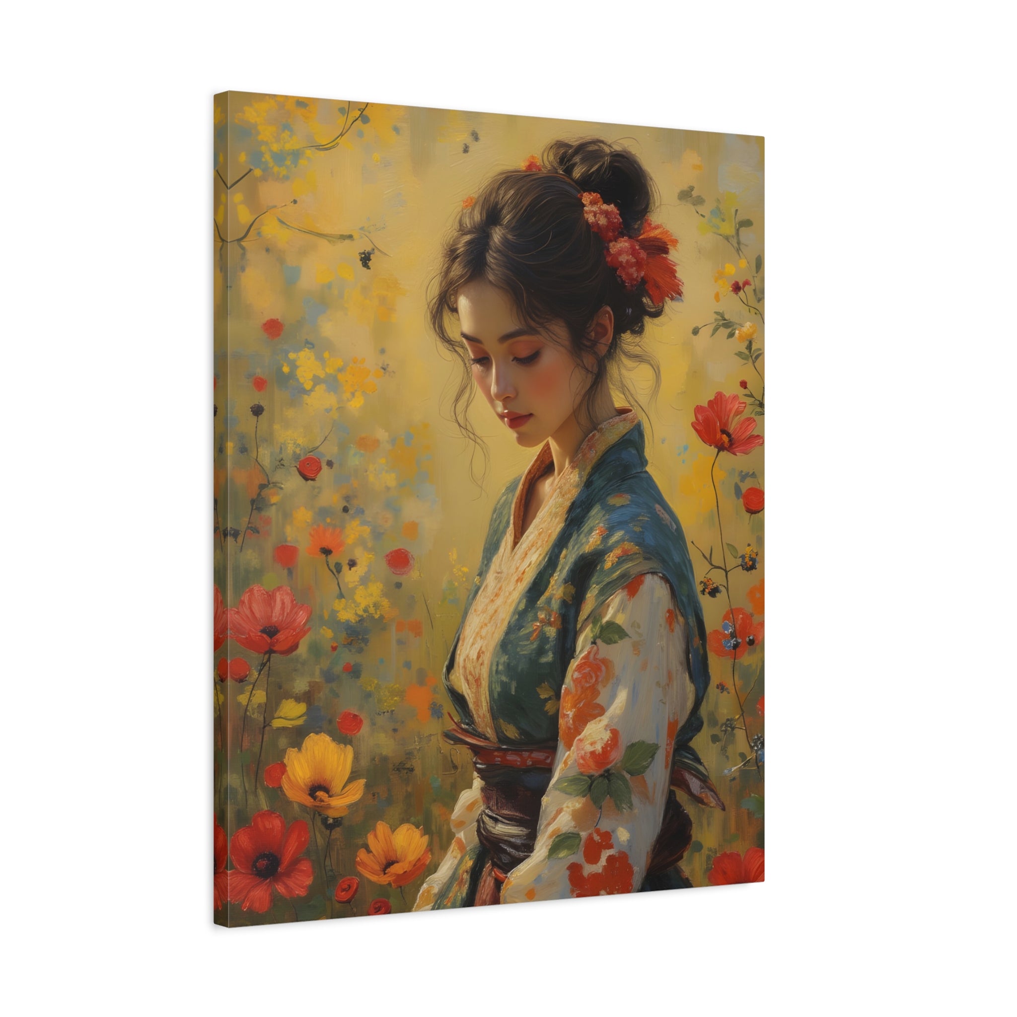 Asian Floral Lady Wall Art - Stretched Canvas