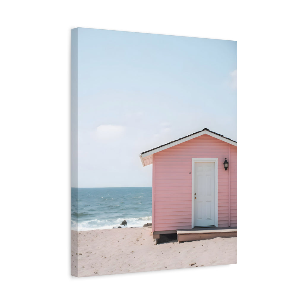 Pink Beach Cottage  Wall Art - Stretched Canvas