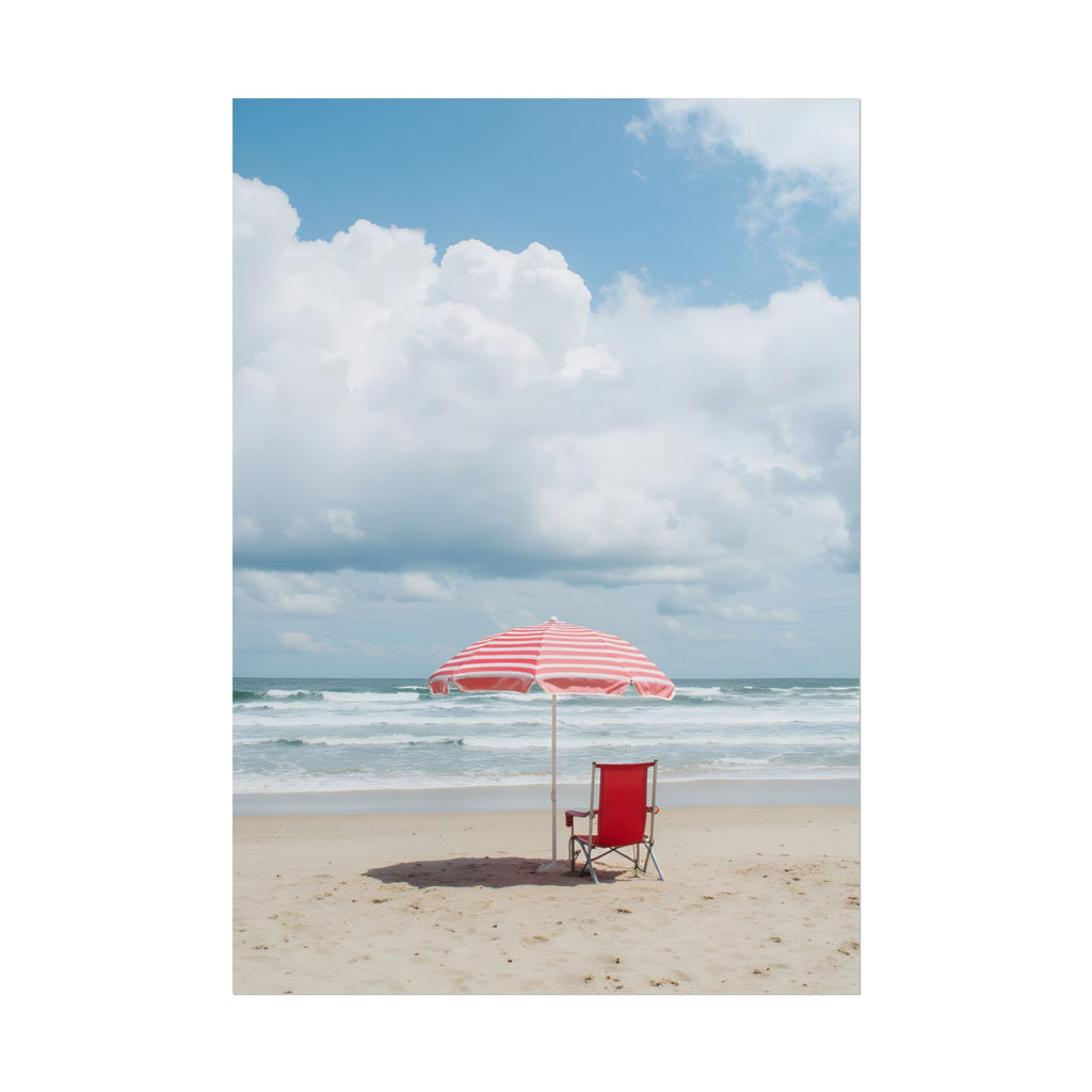Sun-drenched beach memory with beach chair and umbrella - Poster